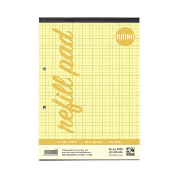 Image of Rhino A4 Special Refill Pad 100 Page 7mm Squared Yellow Tinted Paper (Pack 6) - HAYQ-4