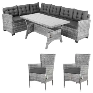 Image of Polyrattan Corner Sofa Dining Set Grey/Anthracite incl. 2 Chairs