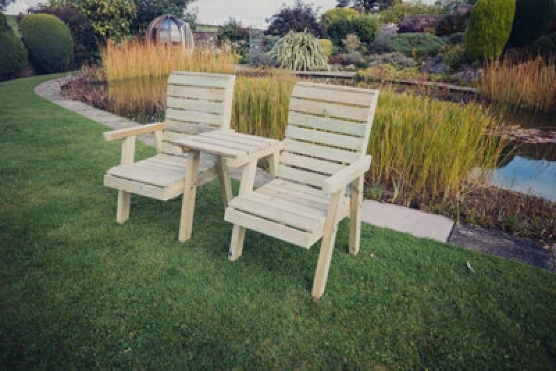 Image of Churnet Valley Garden Furniture Ltd Clover Love Seats With Straight Tray - Timber - L69 X W158 X H98cm - Minimal Assembly Required