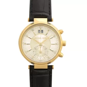 Image of Sawyer Champagne Dial Black Leather Ladies Watch 39MM