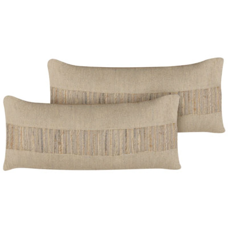 Image of Beliani Set Of 2 Decorative Cushions Luina Jute 30 X 70 Cm Beige Solid