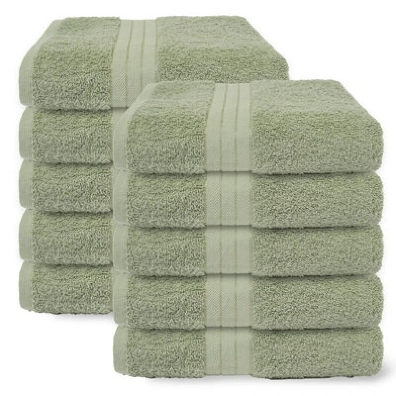Image of OHS OHS 10 Pack of 100% Cotton Bathroom Bath Towel in Pale Green Pale Green Bath Towel Unisex 5027434229178