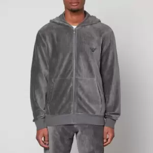 Image of Emporio Armani Logo-Embroidered Ribbed Chenille Hoodie - L