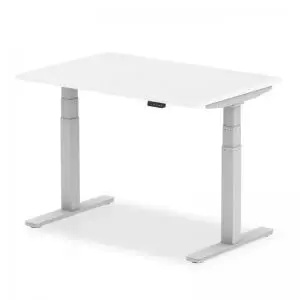 Image of Air 1200 x 800mm Height Adjustable Desk White Top Silver Leg