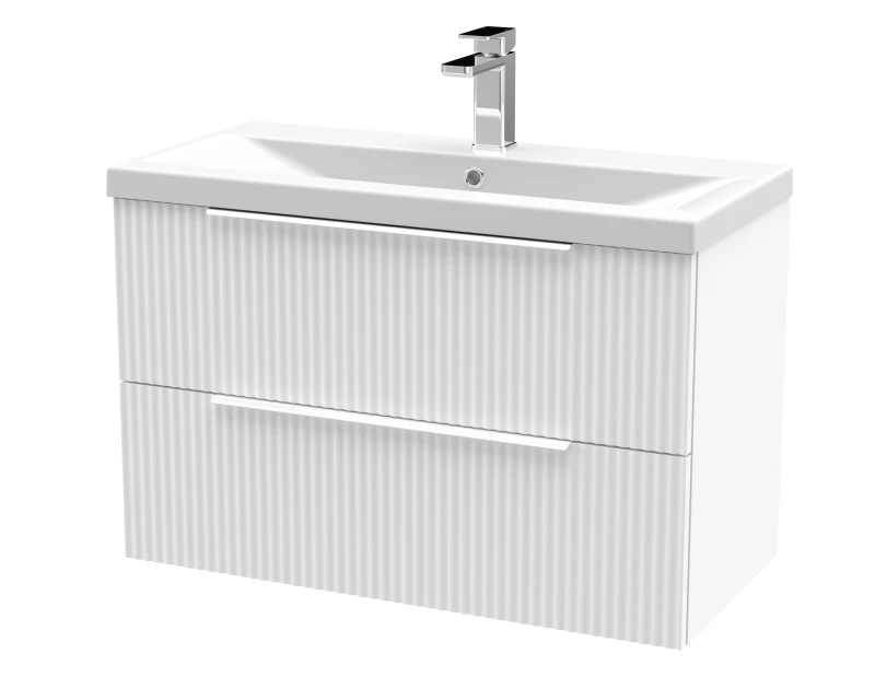 Image of Balterley Fluted Wall Hung 2 Drawer Vanity Basin Unit & Basin 800mm, Satin White White Unisex