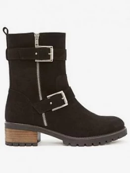 Image of Mint Velvet Elena Suede 2 Strap Biker Boot - Black, Size 37, Women