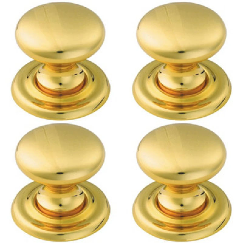 Image of Loops 4x Tiered Mushroom Cupboard Door Knob 32mm Diameter Brass Cabinet Handle Metallics unisex