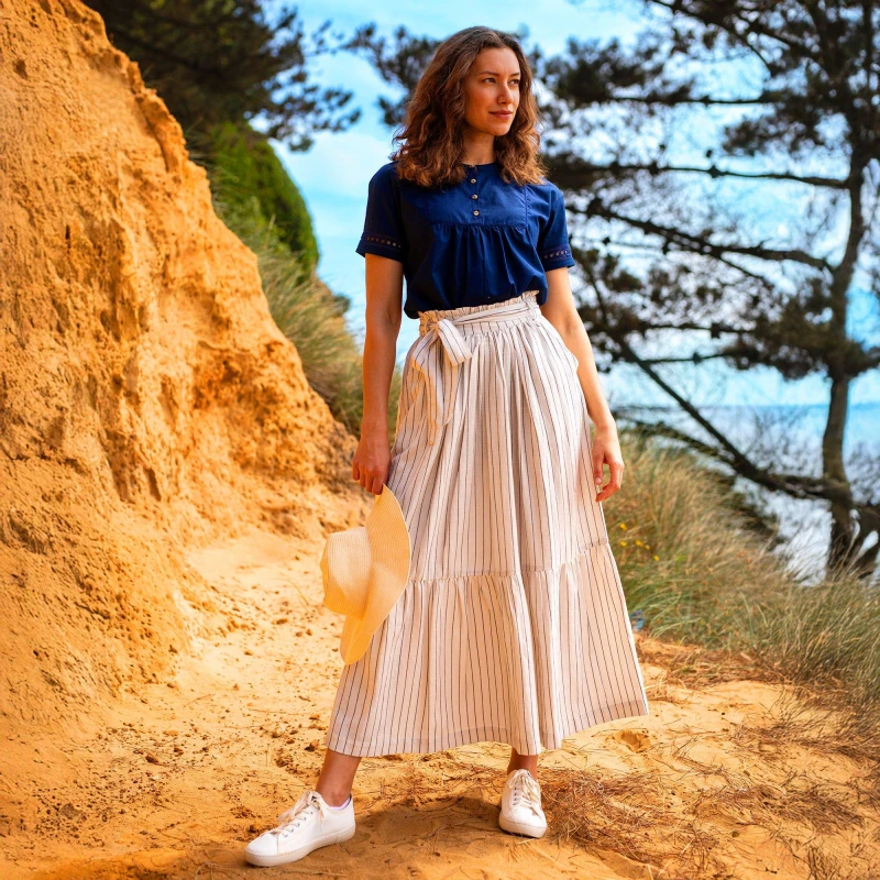 Image of Brakeburn Womens Stripe Paper Bag Skirt in Cream Size: 8 Cream Female 8