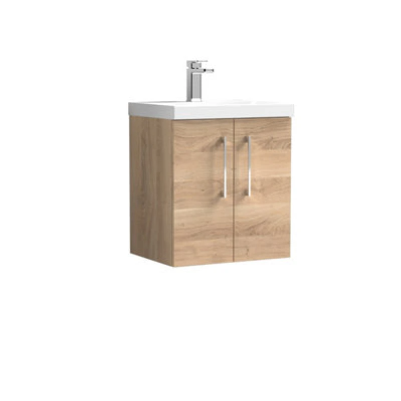 Image of NUIE Arno Wall Hung 2-Door Vanity Unit with Basin-3 500mm Wide - Bleached Oak - Nuie ARN3021D