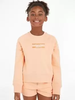 Image of Calvin Klein Jeans Girls Hero Logo Sweatshirt - Fresh Cantaloupe, Light Orange, Size Age: 16 Years, Women