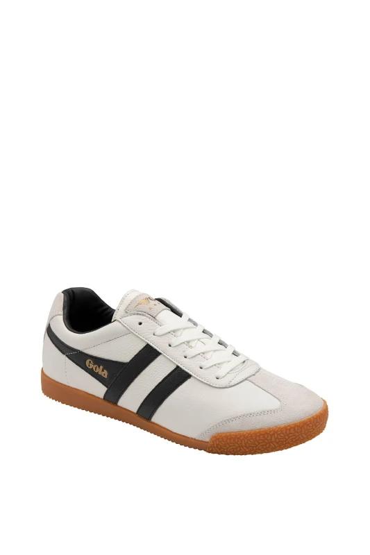 Image of Gola Mens 'Harrier Leather' Leather Lace-Up Trainers in White Size: 6 White Male 6