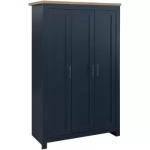 Image of Birlea - Highgate 3 Door Wardrobe - Navy Blue & Oak - Farmhouse Style