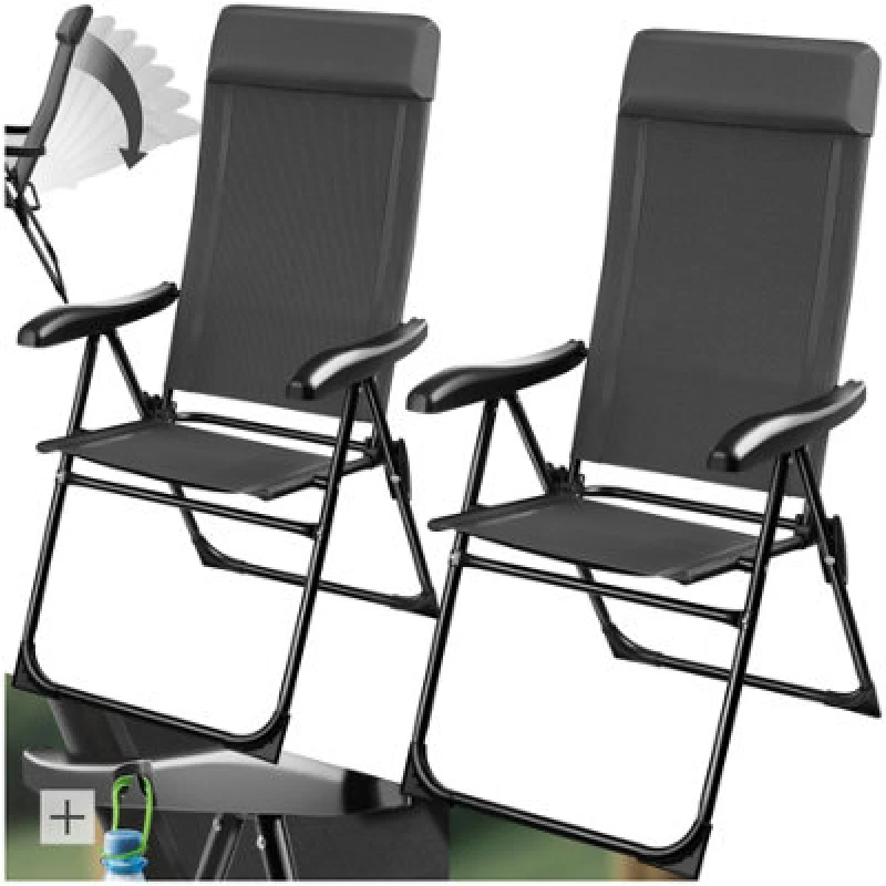 Image of Tectake Camping Chair Muritz - Folding, Lightweight, 7 Position Backrest, Weather Resistant - Anthracite - Set Of 2