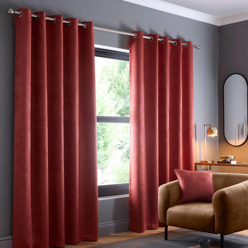 Image of Fusion 'Strata' Triple-Woven Dimout Eyelet Curtains Terracotta