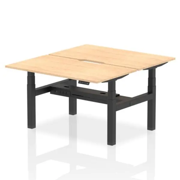 Image of Air Air Back-to-Back 1400 x 800mm Height Adjustable 2 Person Bench Desk Maple Top with Scalloped Edge Black Frame HASSE2P14800MPEB