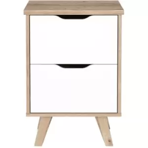 Image of Forte Scandinavian 2 Drawer Bedside Cabinet - Matt White & Light Oak - White