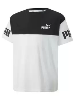 Image of Puma Puma Boys Power Colorblock T-Shirt - Black/white, Black/White, Size 7-8 Years