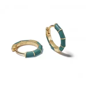 Image of Teal Stripe Huggie Hoop 18ct Gold Plated Earrings EE01_GP