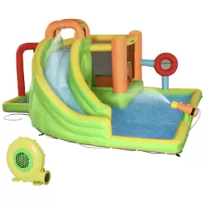 Image of Outsunny 7 in 1 Kids Bouncy Castle Water Slide Bounce House Includes Slide, Trampoline, Pool, Water Gun, Ball-target, Boxing Post Tunnel w/Air Blower
