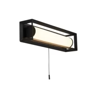 Image of Rectangular LED Wall Light, Matt Black - 300mm With Pull Switch