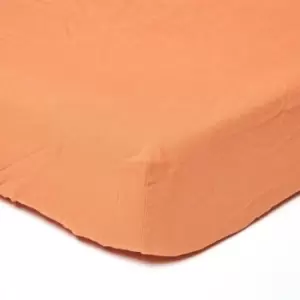 Image of Burnt Orange Linen Deep Fitted Sheet, Double - Orange - Orange - Homescapes