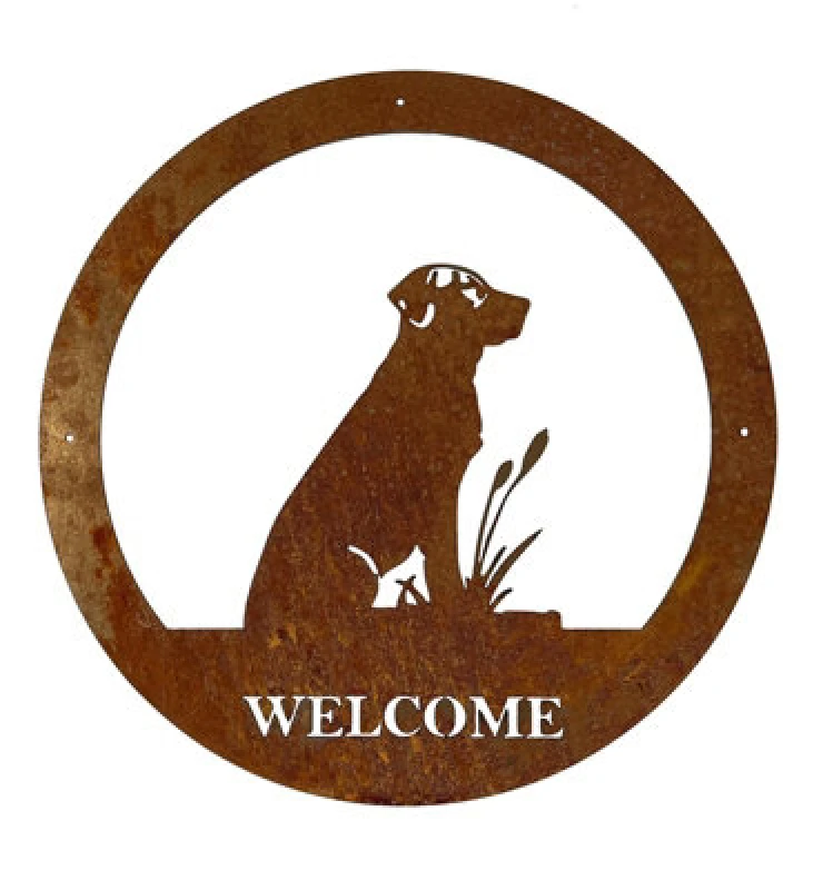 Image of Poppy Forge Labrador Small Wall Art - With Text - Steel - W29.5 X H29.5cm - Bare Metal/ready To Rust