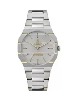Image of Vivienne Westwood Vivienne Westwood Bank Unisex Quartz Watch With Light Grey Dial And Two Tone Stainless Steel Bracelet