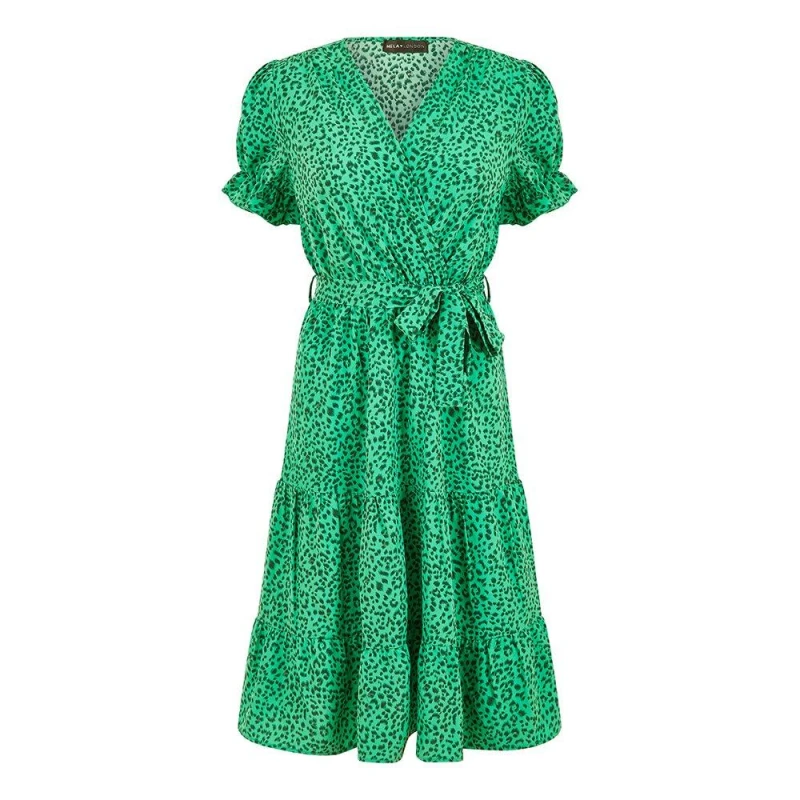 Image of Mela London Mela London Green Animal Print Midi Dress Green 8