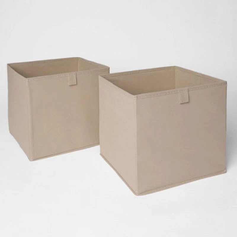 Image of OHS OHS Pack of 2 Plain Folding Cube Storage Boxes in Beige Beige One Size Unisex 5027434159000