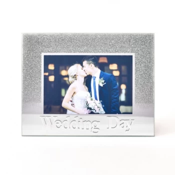 Image of 5" x 3.5" Silver Glitter Glass Frame - Wedding Day