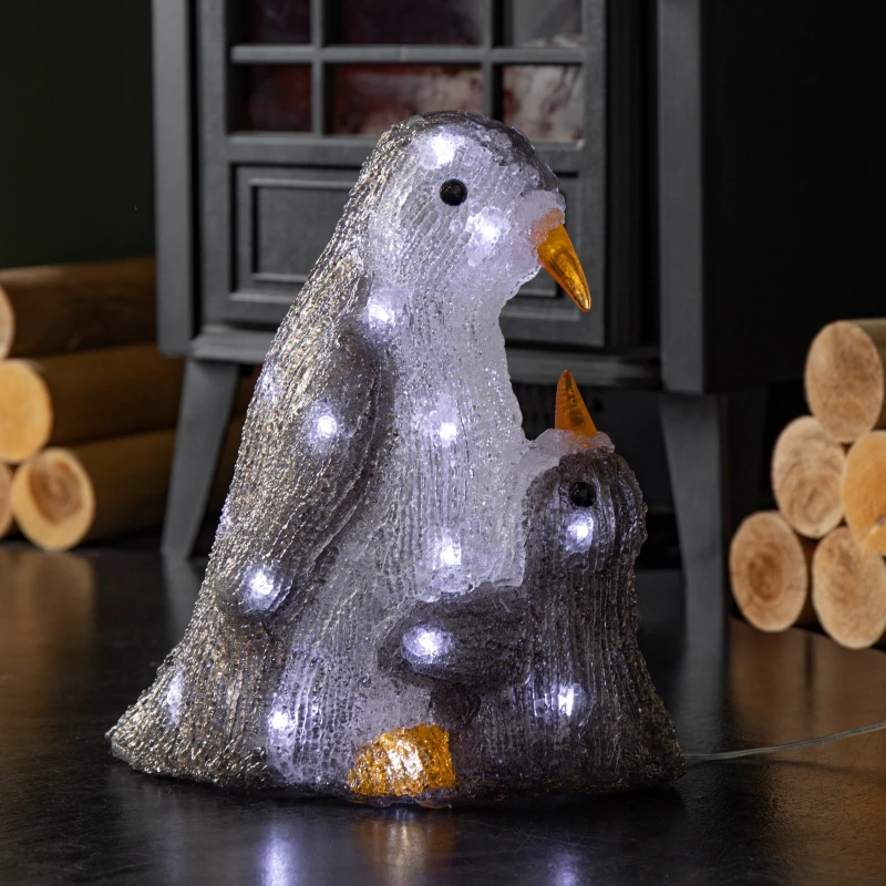Image of 28cm Light up Acrylic Mother and Chick Penguin Christmas Decoration with 30 White LEDs