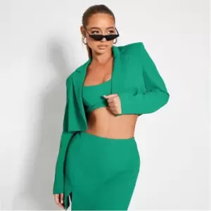 Image of I Saw It First Textured Crop Blazer - Green
