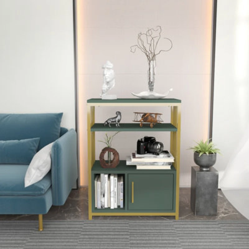 Image of Decorotika Letos Bookcase Shelving Unit Green & Gold
