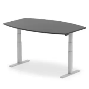 Image of High Gloss 1800mm Writable Boardroom Table Black Top Silver Height Adjustable Leg