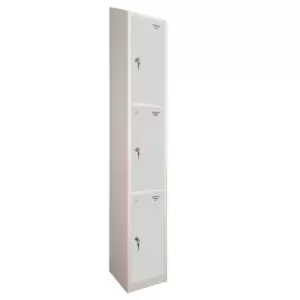 Image of 3 Door Locker, 450X450, Grey Carcass/Grey Doors, Sloping Top, Camlock