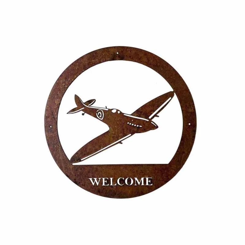 Image of Poppy Forge Spitfire Welcome Wall Art - Large - Steel - W49.5 x H49.5cm - BM/RtR in Brown Brown Unisex