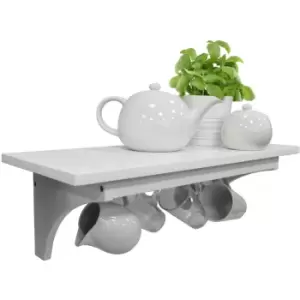 Image of MEDFORD - 60cm Wall Storage Shelf with 4 Hooks / Hallway Coat Rack / Towel Shelf - White - White / Silver