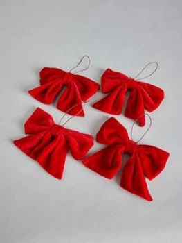 Image of Festive 18Cm Red Velvet Set Of 4 Bows
