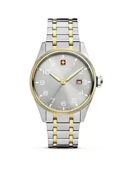 Image of Swiss Military Silver And Yellow Gold Stainless Steel Bracelet Watch With Warm Grey Dial