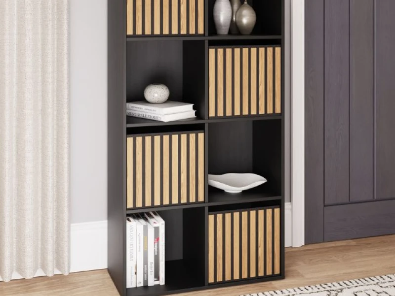 Image of GFW Kube 2x4 Black and Oak Shelf Storage Cube