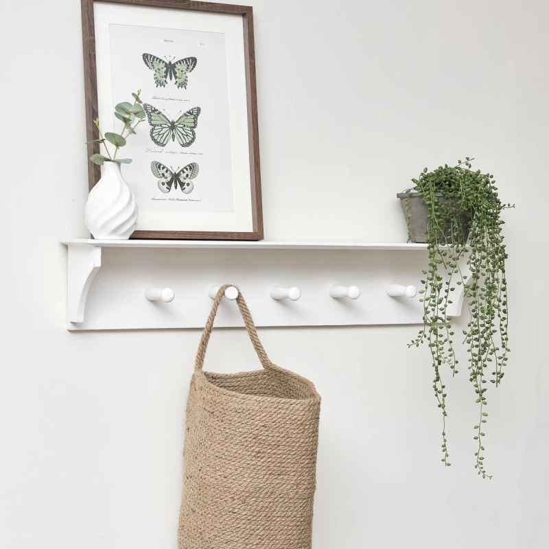 Image of Melody Maison White Wall Shelf With Hooks White