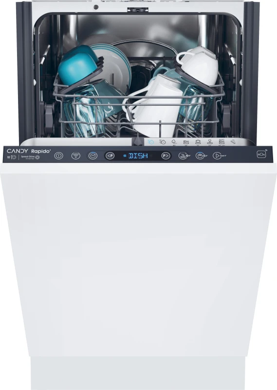 Image of Candy RapidO CI0C7SB0FA-80 WiFi Connected Fully Integrated Slimline Dishwasher - Black Control Panel with Fixed Door Hinge Kit - C Rated