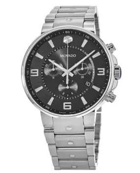 Image of Movado Se Pilot Black Chronograph Dial Stainless Steel Mens Watch 0606759 0606759