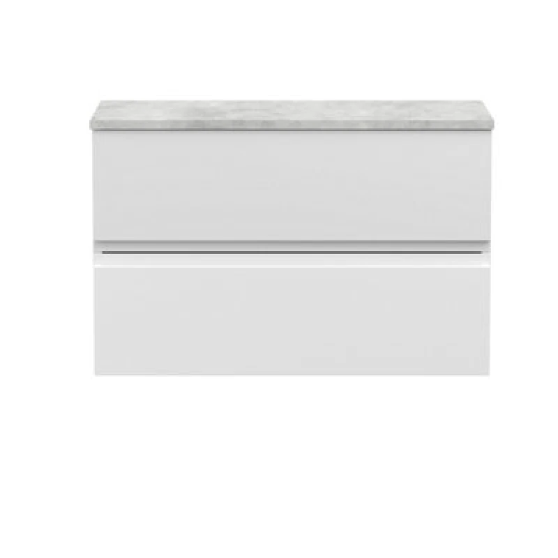 Image of Nuie Hudson Reed Urban Wall Hung Countertop Basin Unit, 2 Soft Close Drawers Vanity Unit And Bellato Grey Worktop In Satin White, 800mm