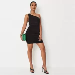 Image of Missguided Petite One Shoulder Ruched Mini Dress - Black