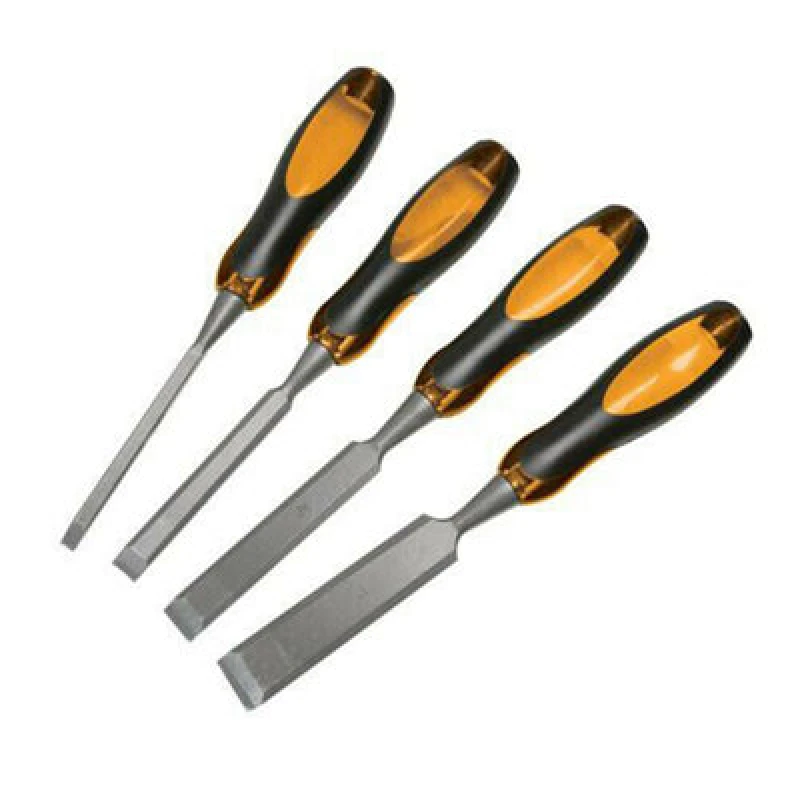 Image of Loops 4 Piece Expert Wood Chisel Set 6m 13m 19mm & 25mm Builder Joiner Tool Metallics