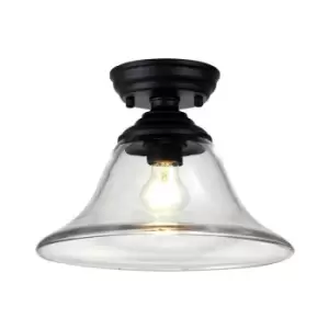Image of Luminosa Talisa Flush Ceiling Lamp E27 With Smooth Bell 30cm Glass Shade Matt Black, Clear