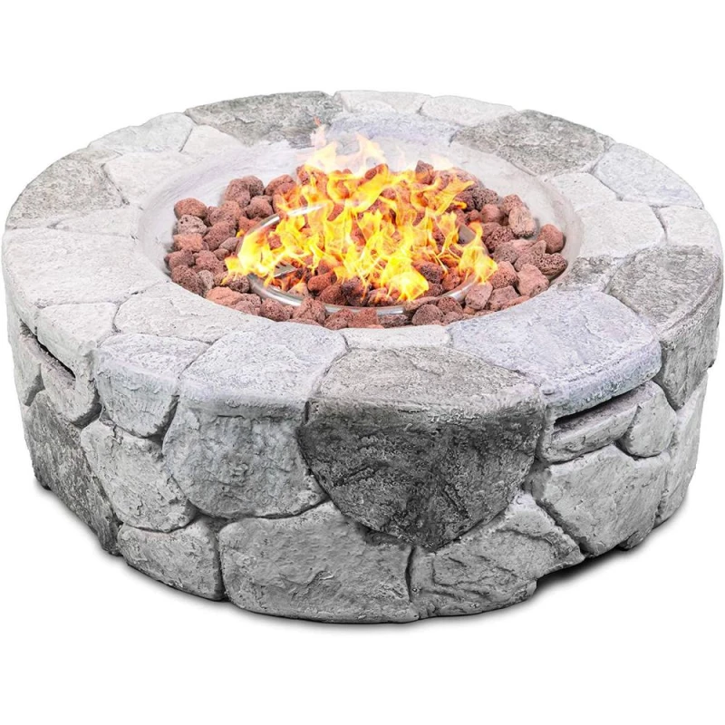 Image of Centurion Supports KALUYA Garden & Patio Gas Fire Pit with Stone Finish Fully Assembled in Grey Grey Unisex