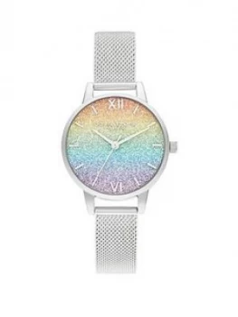 Image of Olivia Burton Rainbow Glitter Dial & Silver Mesh Bracelet Watch