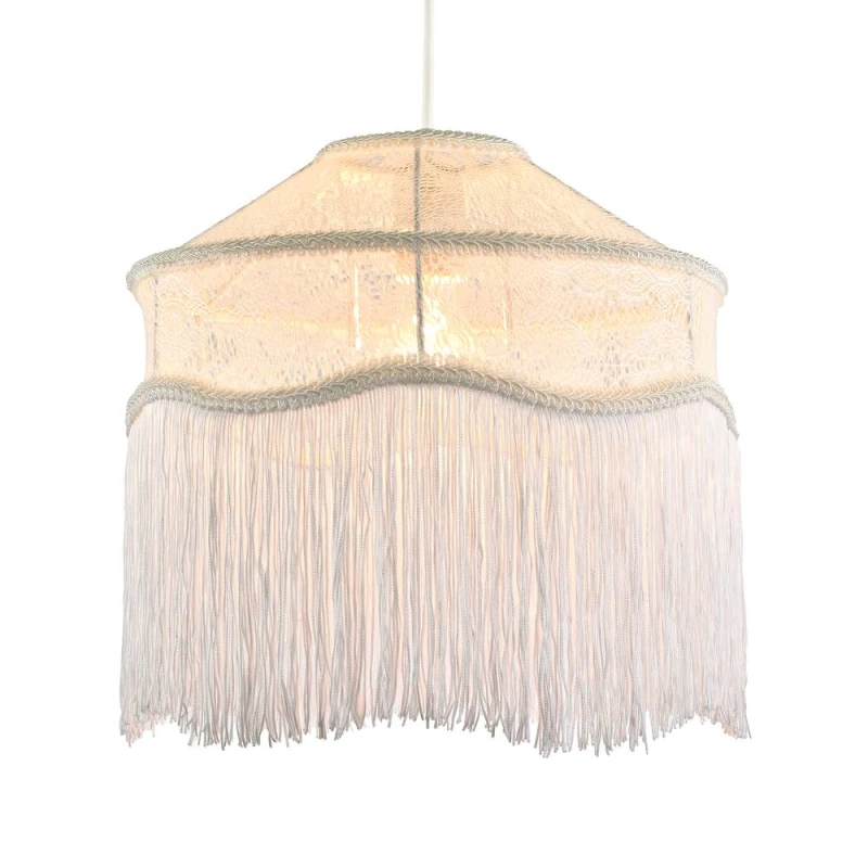 Image of Happy Homewares Chic White Lace Fabric Victorian Style Pendant Light Shade with Trims White Unisex